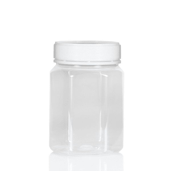 Jar PET Hex 800ml/1Kg Clear Tall 83mm neck